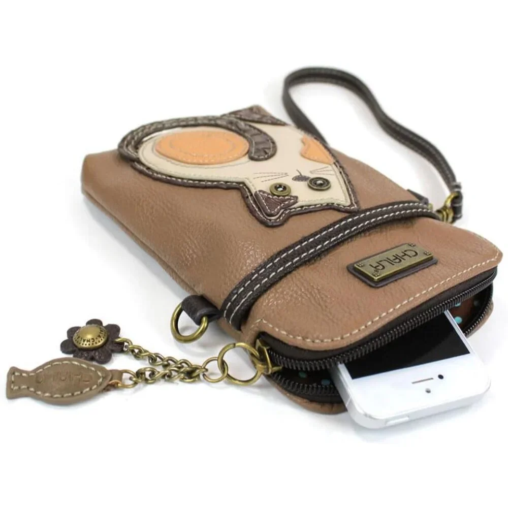 Cat Collection Brown PU Leather Canvas Multicolor Crossbody Cell Phone Purse wit